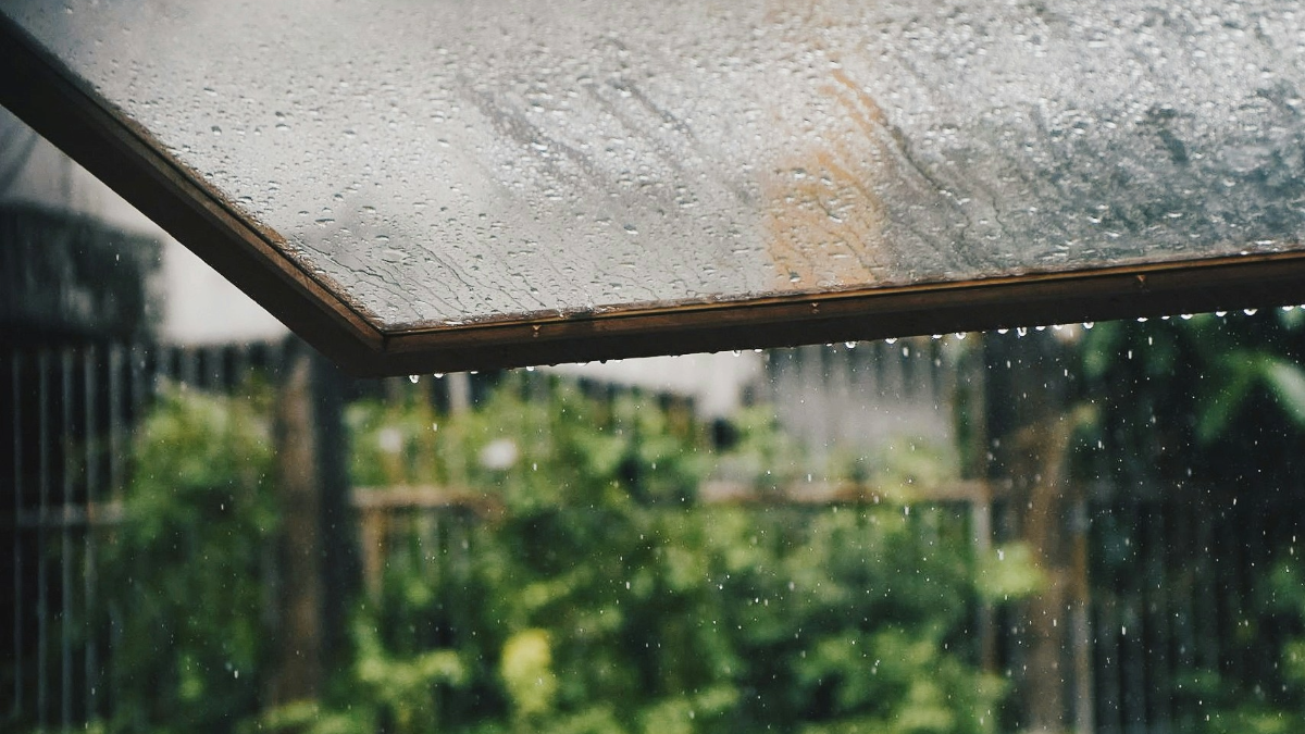 rain falling outside of window